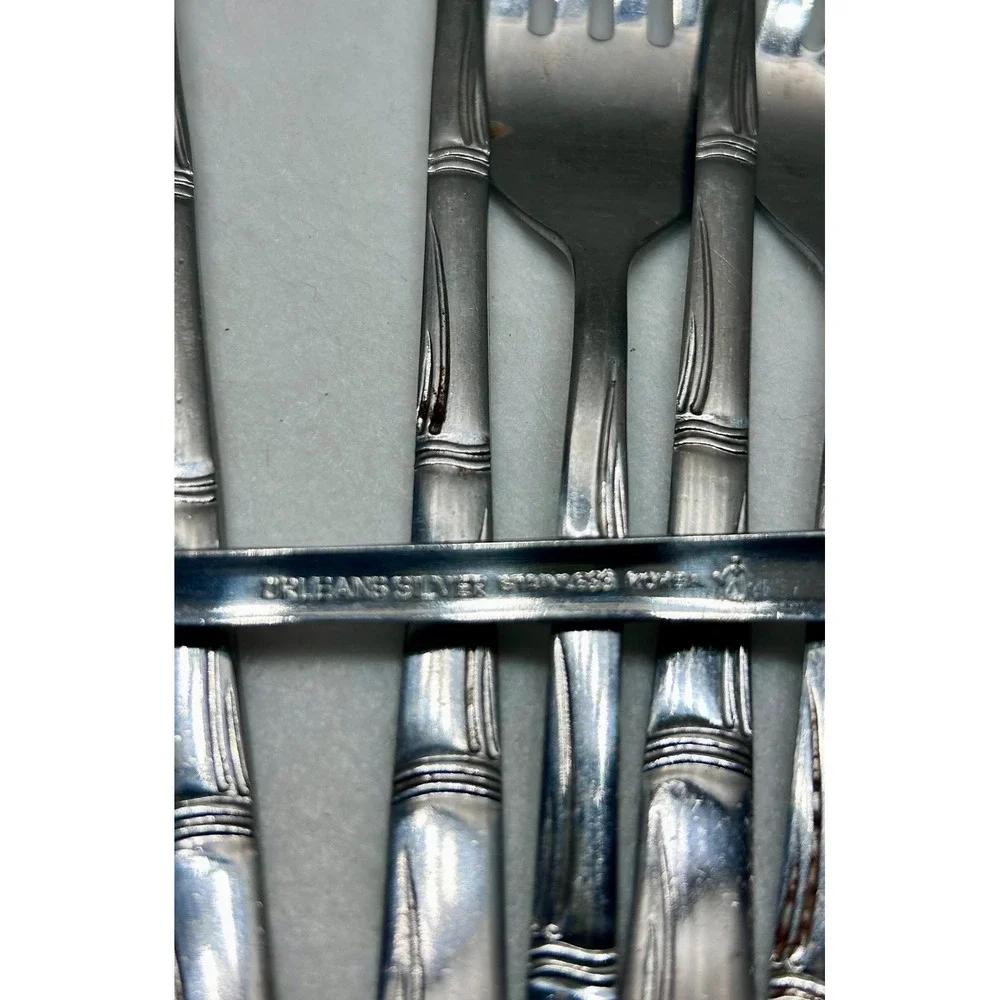 Orleans Silver Bamboo Stainless Steel Flatware 24pc Set Salad Forks